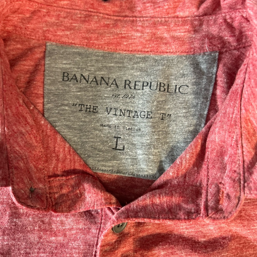 Banana Republic Heathered Red Vintage‎ Tee Polo Shirt Men’s Large - Picture 2 of 4